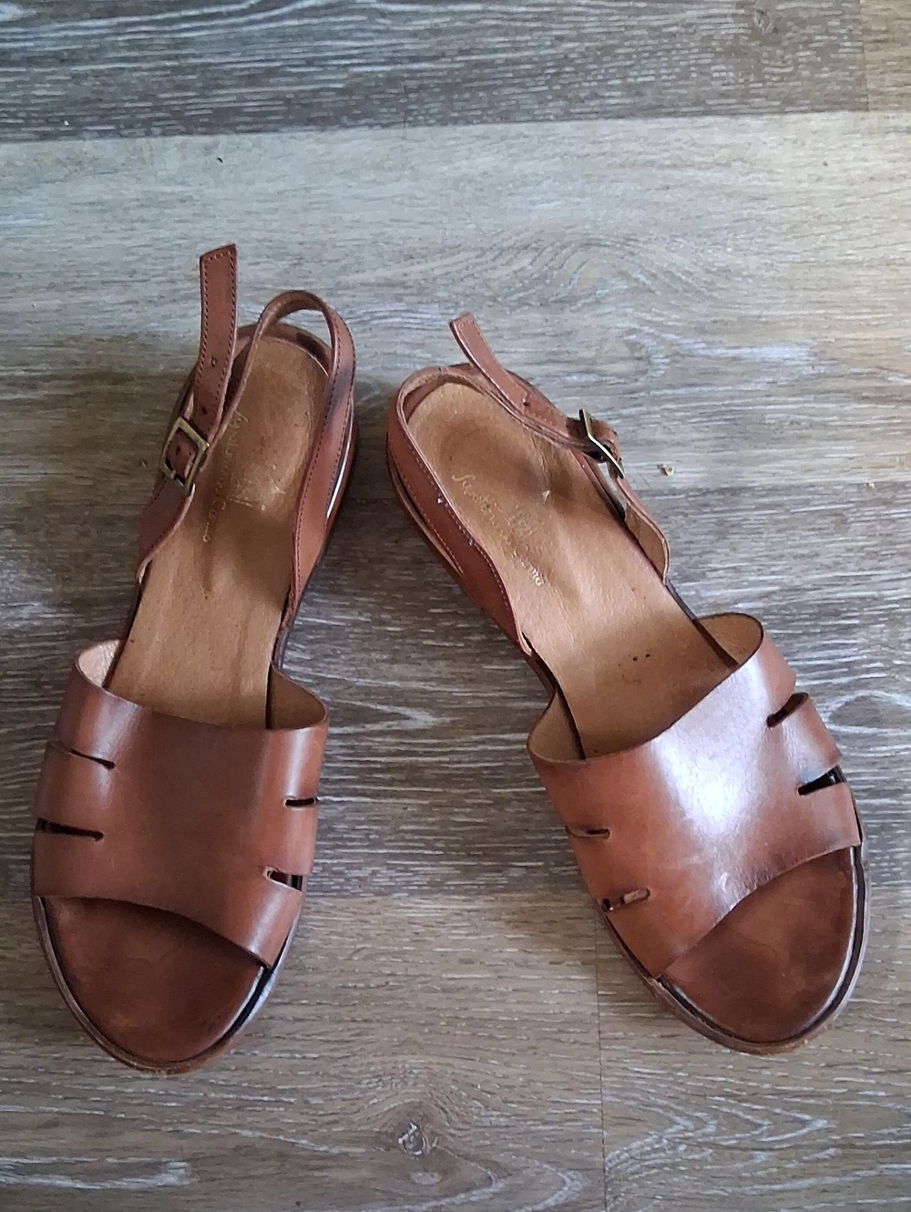 Women's Tan Leather Slingback Sandals Vintage
